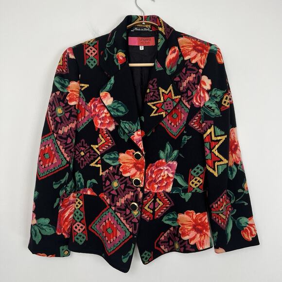 Vintage Emanuel Ungaro Solo Donna Paris Wool Floral Blazer Jacket Size 8 Italy - Picture 1 of 11